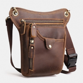 Menn Retro Ekte Lær Multi-lomme Midjeveske Outdoor Sport 6.5 Tommers Telefonveske Glidelås Crossbody-vesker Skulderveske