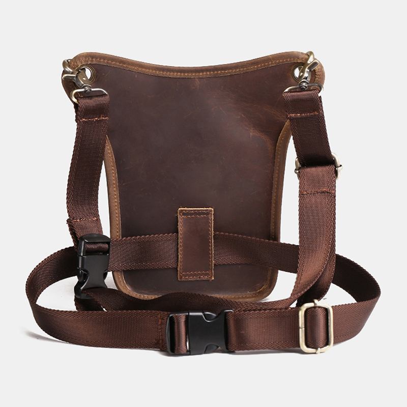 Menn Retro Ekte Lær Multi-lomme Midjeveske Outdoor Sport 6.5 Tommers Telefonveske Glidelås Crossbody-vesker Skulderveske