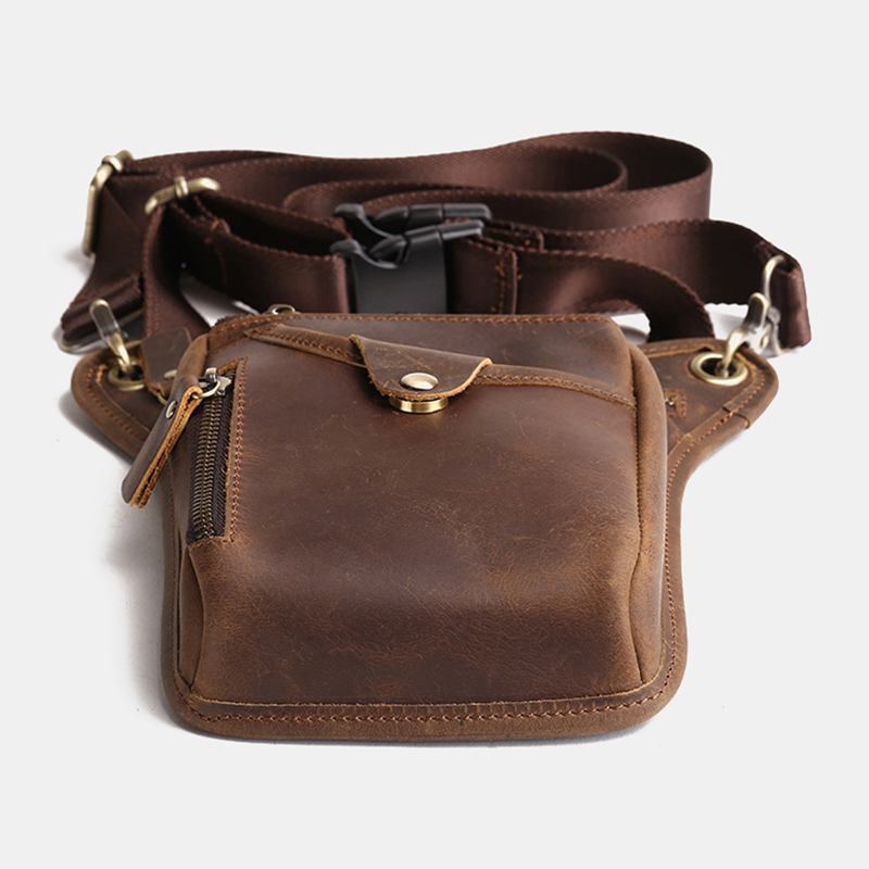 Menn Retro Ekte Lær Multi-lomme Midjeveske Outdoor Sport 6.5 Tommers Telefonveske Glidelås Crossbody-vesker Skulderveske