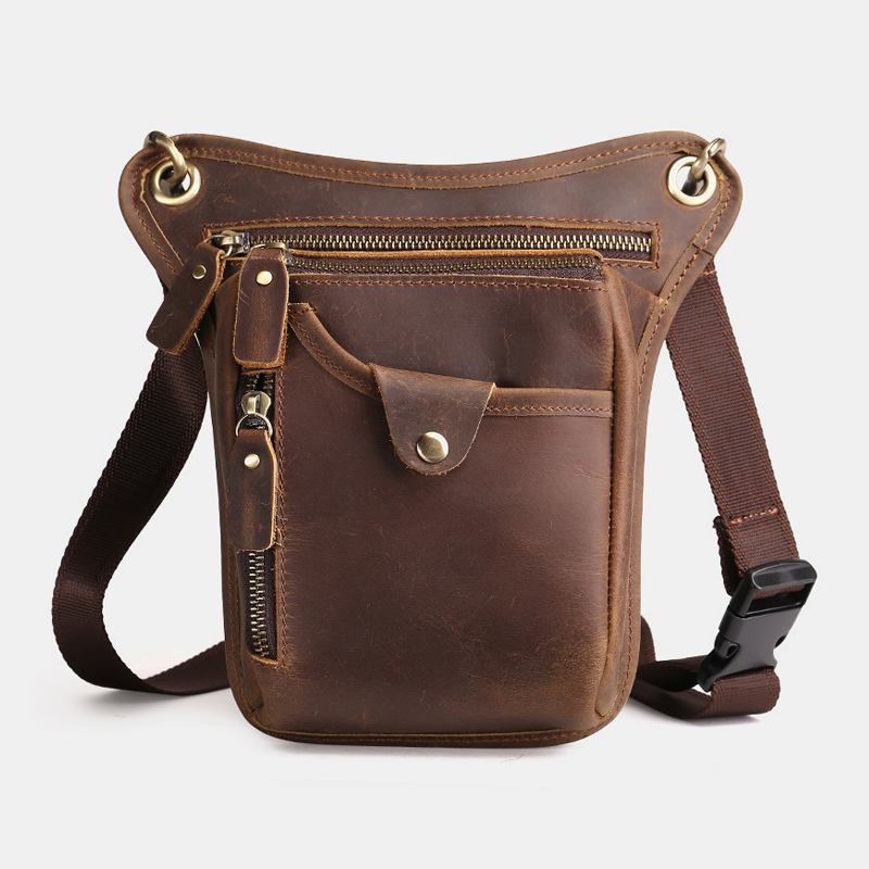 Menn Retro Ekte Lær Multi-lomme Midjeveske Outdoor Sport 6.5 Tommers Telefonveske Glidelås Crossbody-vesker Skulderveske