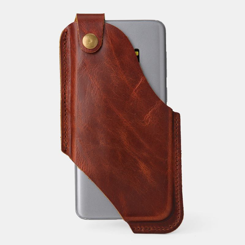 Menn Retro Rub Color Edc Mini Midjeveske Ekte Skinn Hasp 6.5 Tommer Telefonveske Belteveske