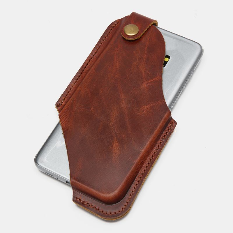 Menn Retro Rub Color Edc Mini Midjeveske Ekte Skinn Hasp 6.5 Tommer Telefonveske Belteveske