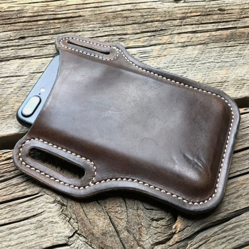 Menn Vintage Fritids Ekte Skinn Fanny Pack 6.3/7.2 Tommer Telefonveske Midjeveske Veske Lær Belteveske