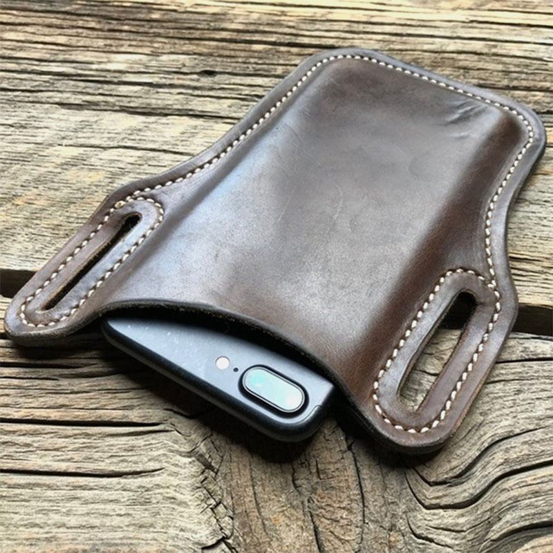 Menn Vintage Fritids Ekte Skinn Fanny Pack 6.3/7.2 Tommer Telefonveske Midjeveske Veske Lær Belteveske