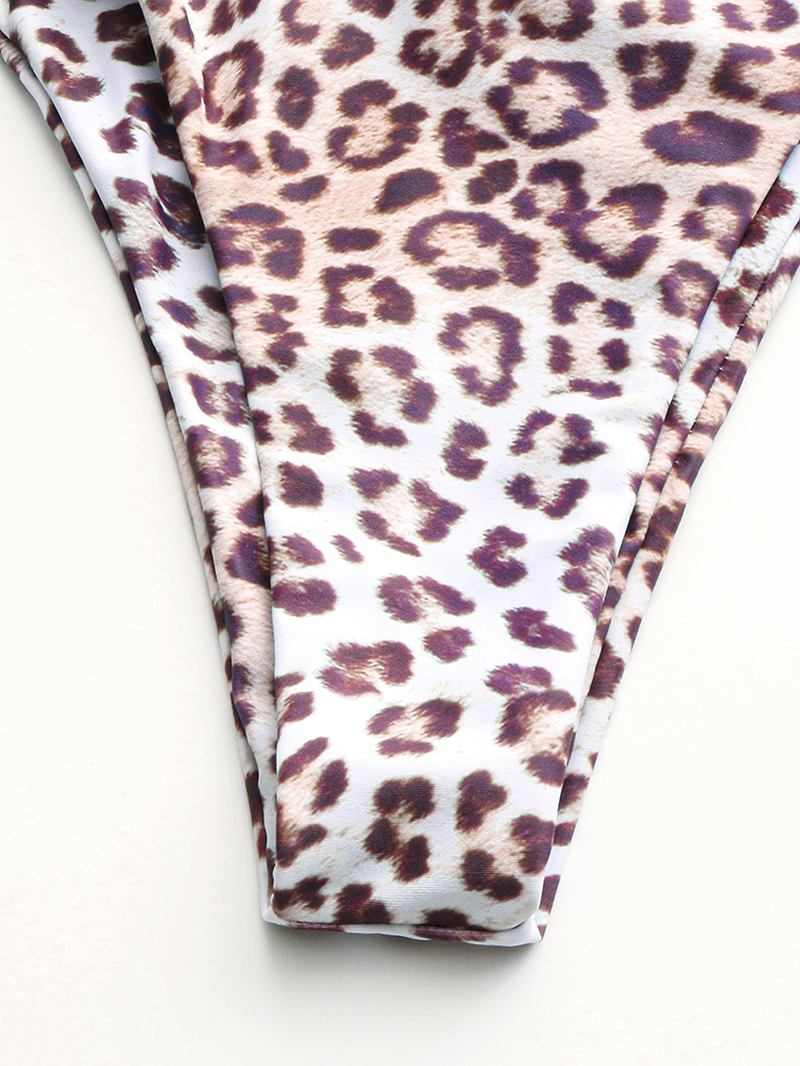 Animal Leopard Med Trykk Tie Front Bred Skulder Ryggløs Mid Waist Bikini