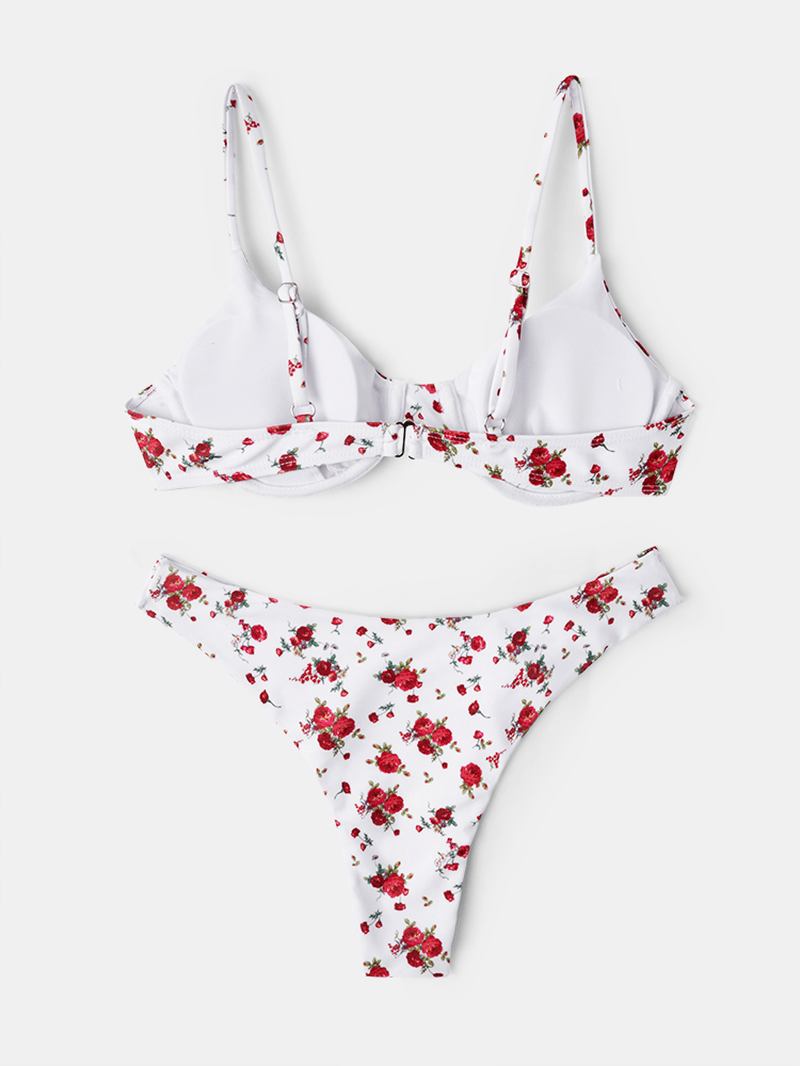 Blomstrete Med Trykk Justerbare Stropper Sommer Beach Bikini Sett