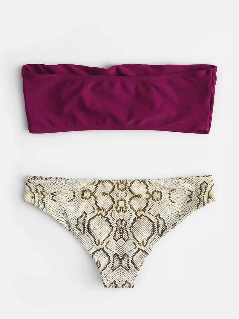 Dame Bandeau Bikini Stroppeløs Badedrakt Med Snake Skin Med Trykk Bottom