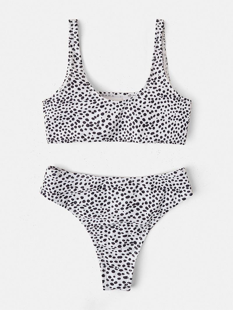 Dame Leopard Brede Skulderstropper Badedrakt Ryggløs Bikini