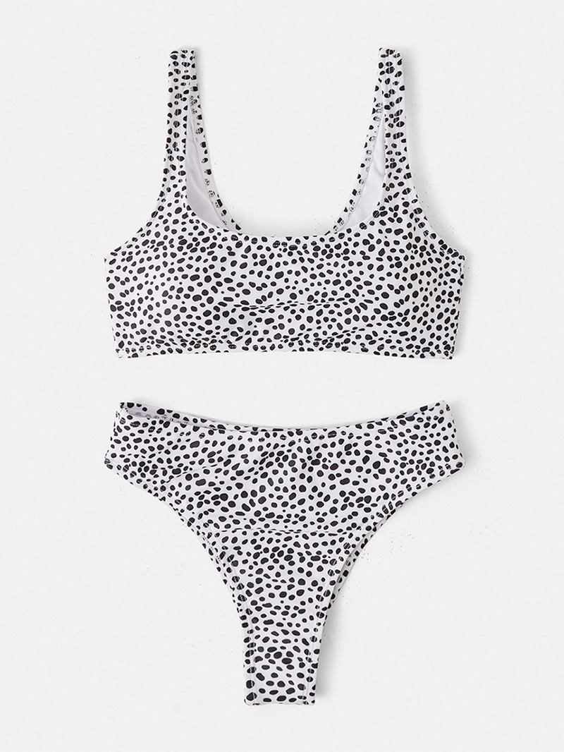 Dame Leopard Brede Skulderstropper Badedrakt Ryggløs Bikini