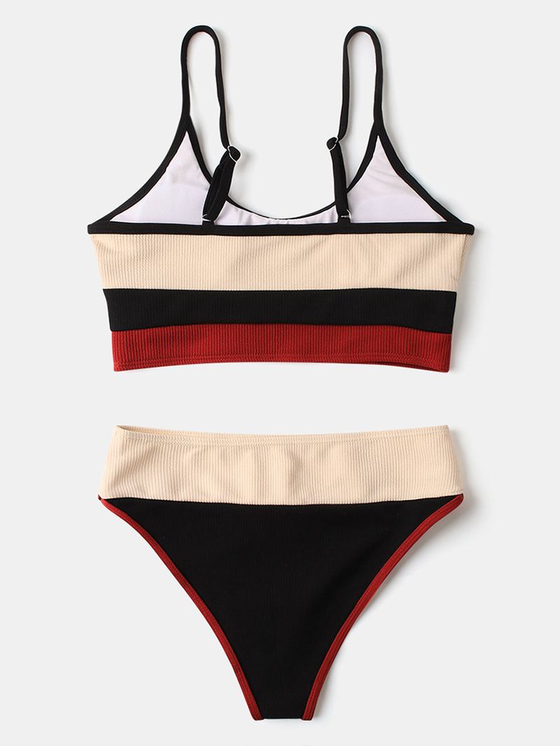 Dame Stripe Patchwork High Waist Bikini Backless Beachwear