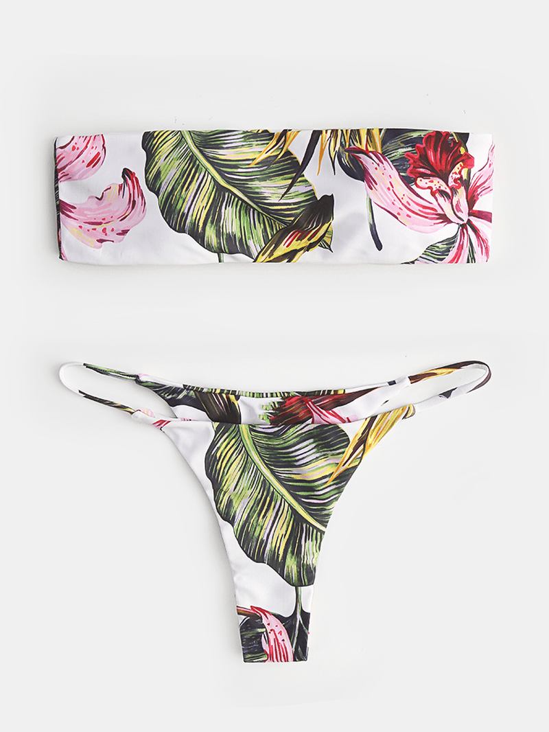 Dame Tropical Med Trykk Bandeau Bikinithong Ryggløs Badedrakt