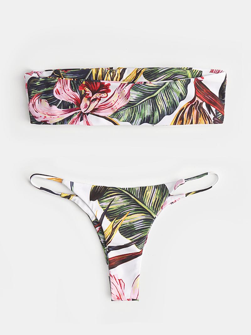 Dame Tropical Med Trykk Bandeau Bikinithong Ryggløs Badedrakt