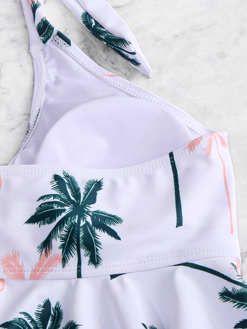 Floratrykt Grime Tropical Leaves Med Trykk Ruffle Bottom Backless Badetøy