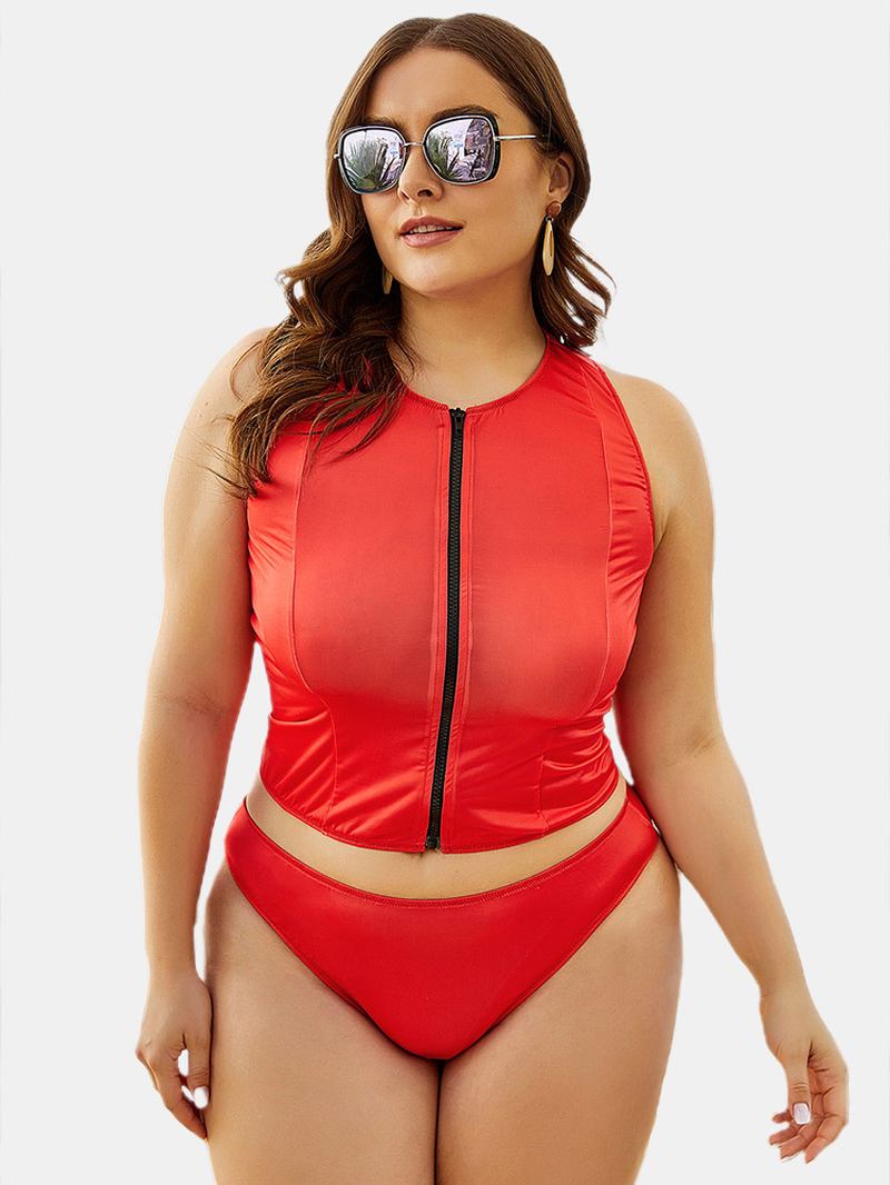 Front Zip Up Racer Back Tops Med Mid Waist Bottoms Bikini