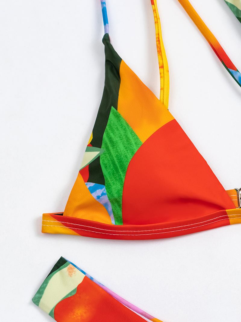 Geometri Mønster Med Trykk Color Block One Shoulder Criss-cross Hawaii Bikini