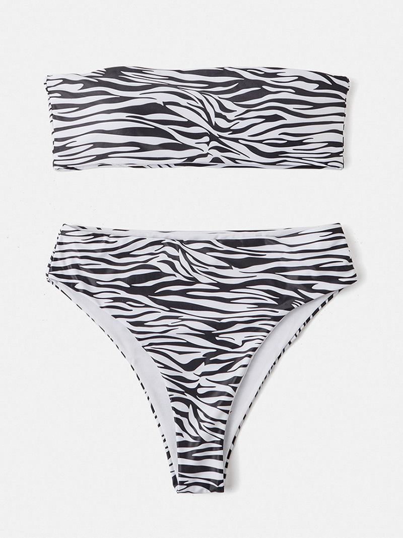 Kvinner Animal Med Trykk Bandeau Backless Bikinithong Badedrakt