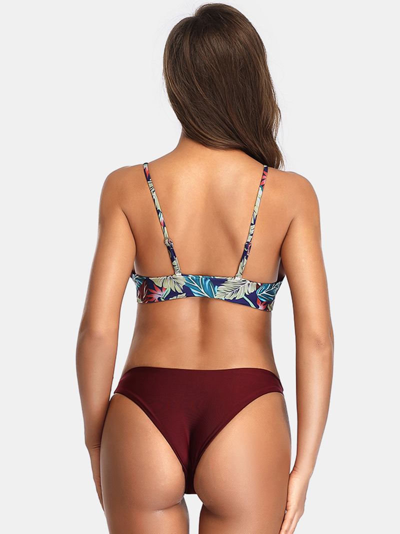 Kvinner Blader Med Trykk Triangle Justert-remmer Backless Hot Swimwear Bikini