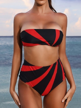 Kvinner Color Block High Waist Bikini Bandeau Stroppeløst Badetøy