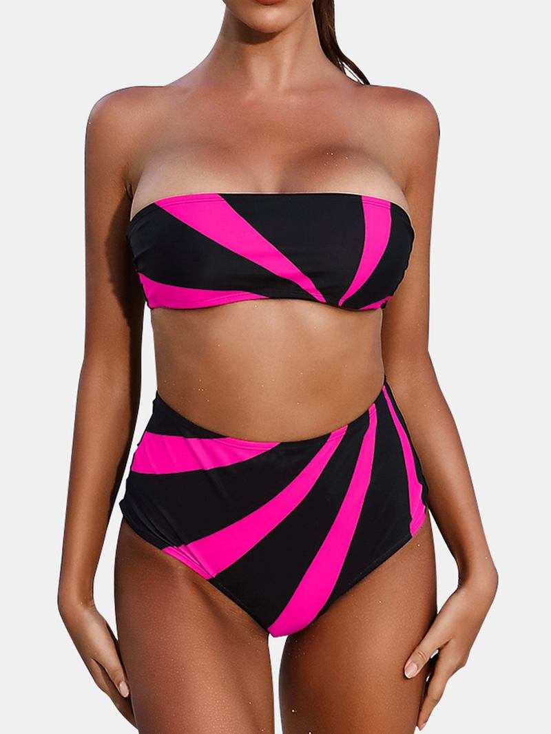 Kvinner Color Block High Waist Bikini Bandeau Stroppeløst Badetøy