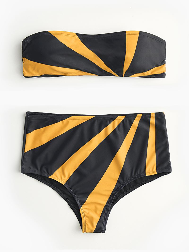 Kvinner Color Block High Waist Bikini Bandeau Stroppeløst Badetøy