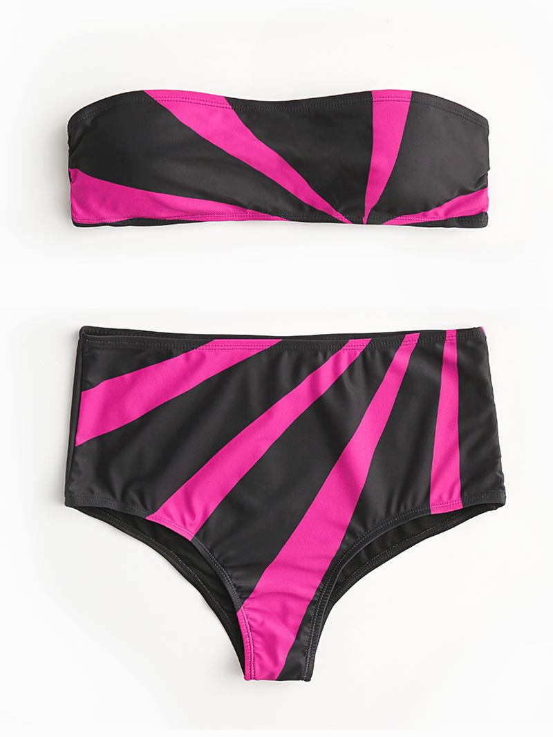 Kvinner Color Block High Waist Bikini Bandeau Stroppeløst Badetøy