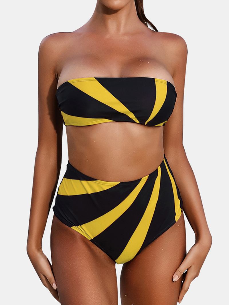 Kvinner Color Block High Waist Bikini Bandeau Stroppeløst Badetøy