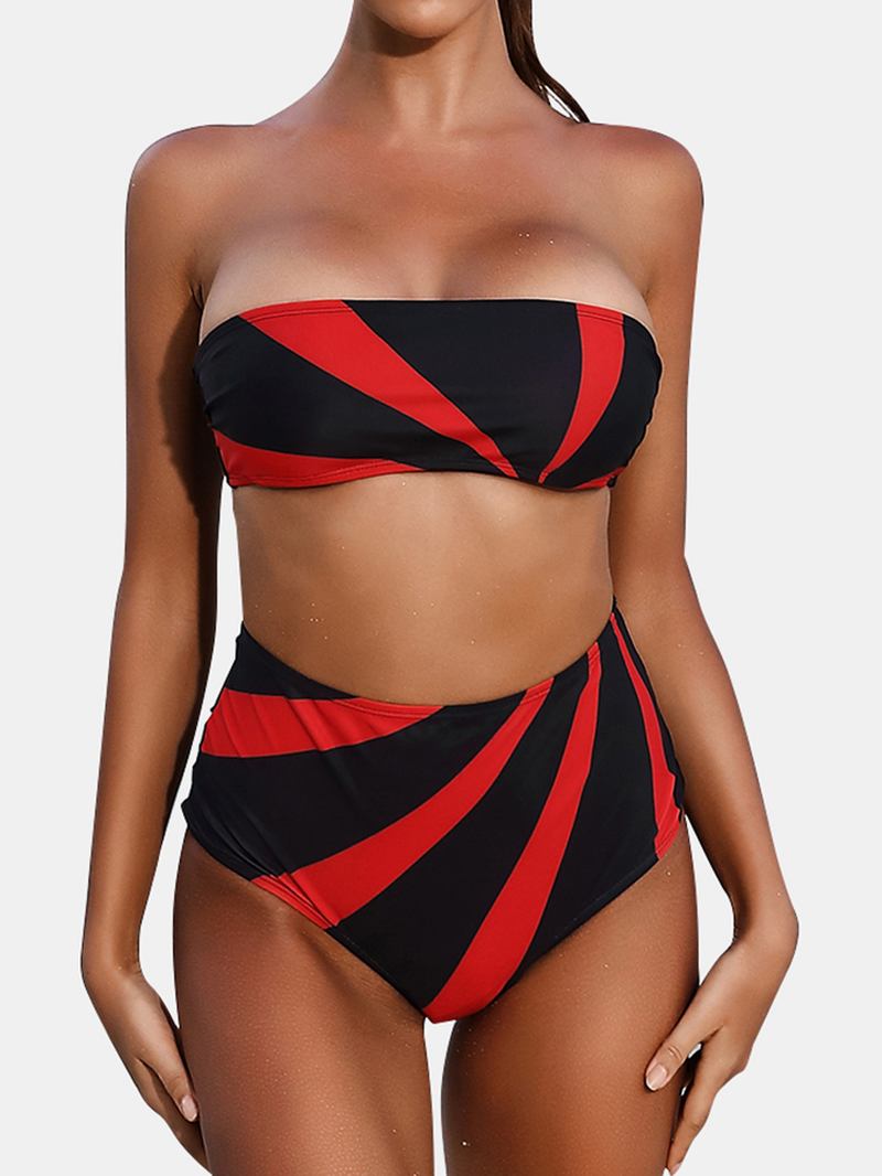 Kvinner Color Block High Waist Bikini Bandeau Stroppeløst Badetøy