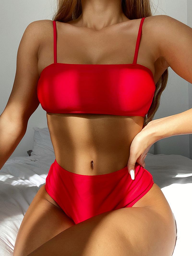 Kvinner Color Block Snøring Kortermet Kjole Spaghetti Straps Bikinis Badedrakt