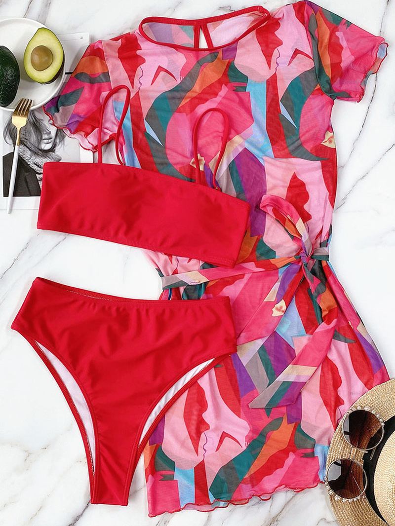 Kvinner Color Block Snøring Kortermet Kjole Spaghetti Straps Bikinis Badedrakt