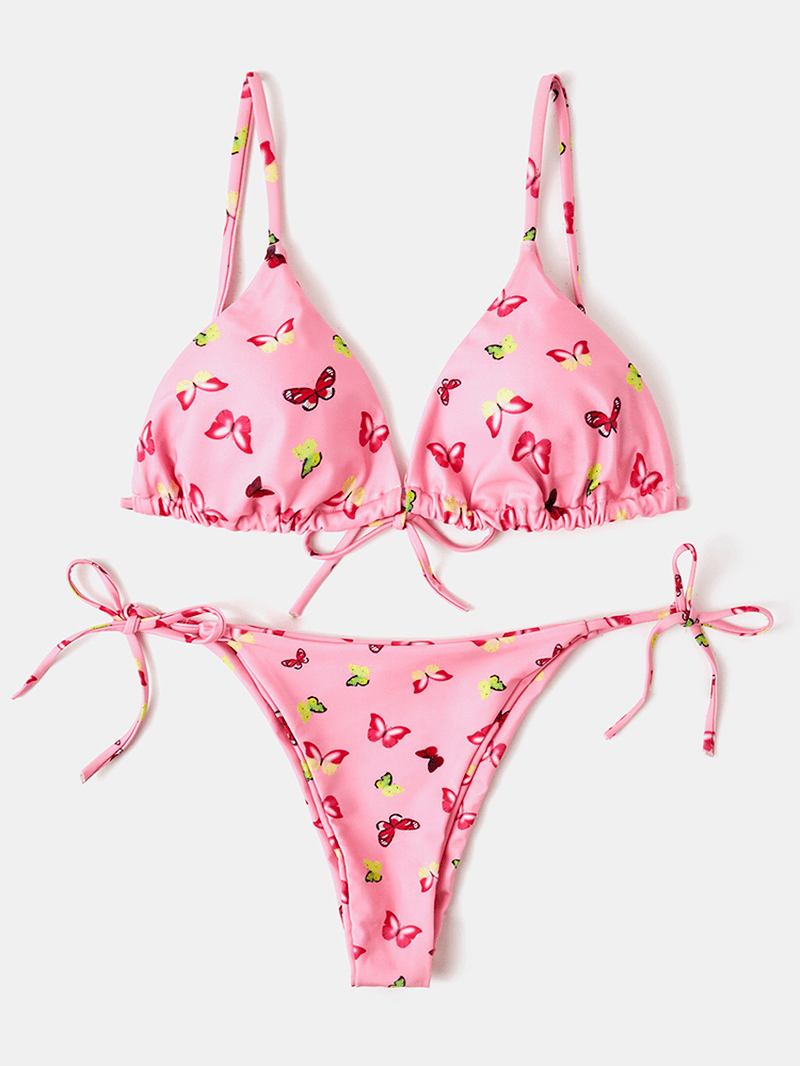 Kvinner Fargerike Butterfly Med Trykk Spaghetti Straps Backless Thong Bikinier