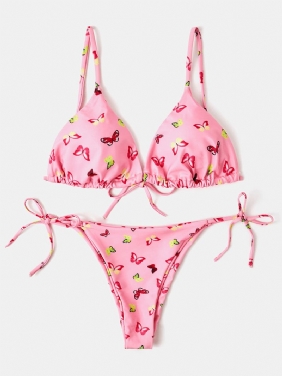 Kvinner Fargerike Butterfly Med Trykk Spaghetti Straps Backless Thong Bikinier