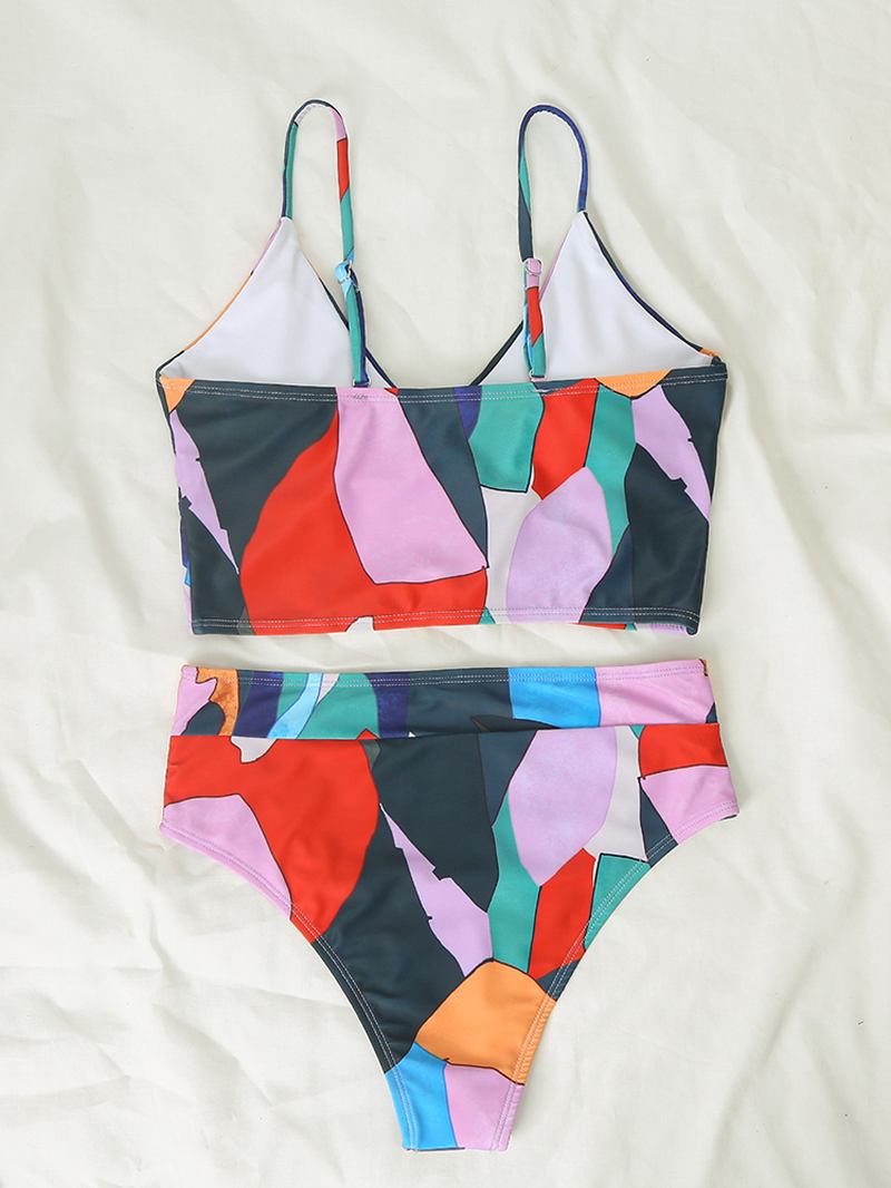 Kvinner Geometri Med Trykk High Waist Bikini Spaghetti Straps Badetøy