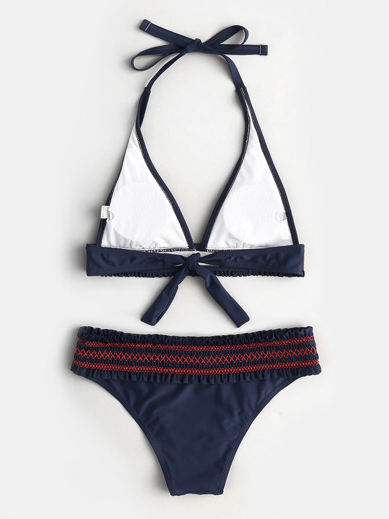 Kvinner Halter Bikini Ruffled Trim Triangle Vanlig Badedrakt