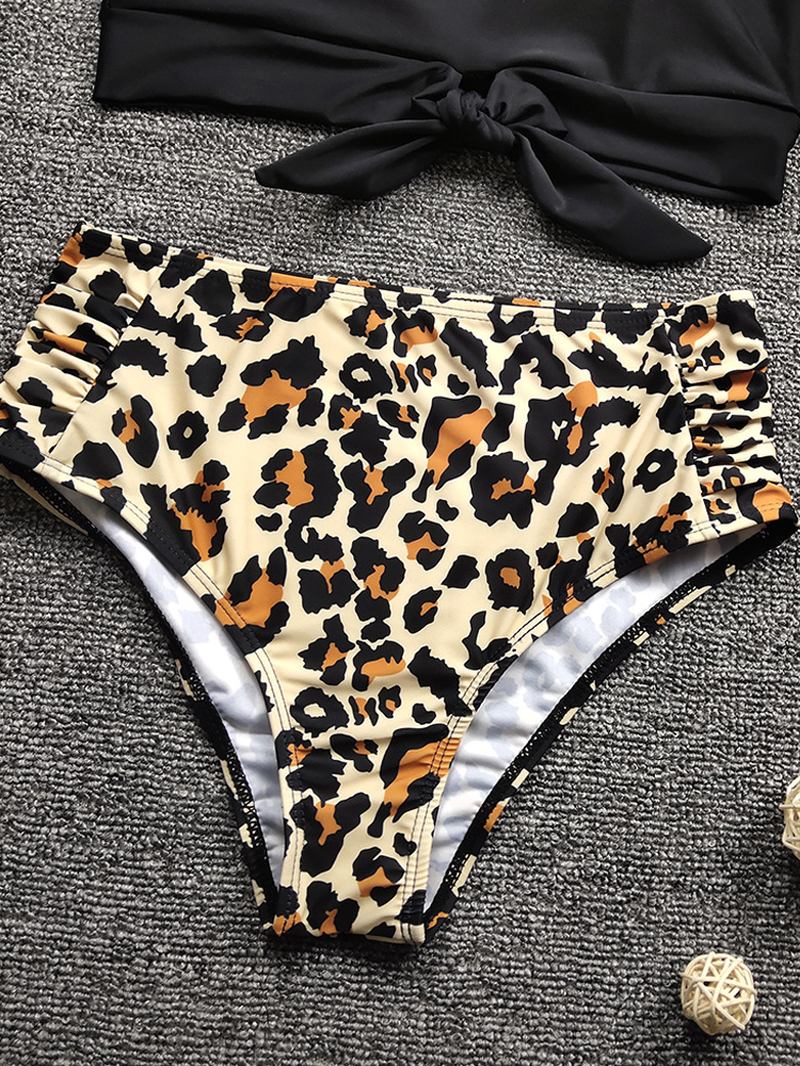 Kvinner Leopard Med Trykk Tie Front High Neck Hot High Waist Bikini