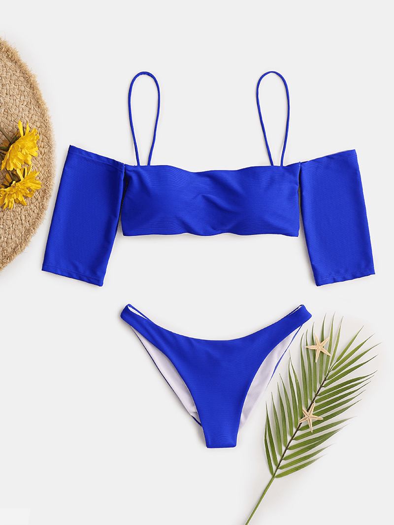 Kvinner Off Shoulder Kortermet Badedrakt Ensfarget Bikini