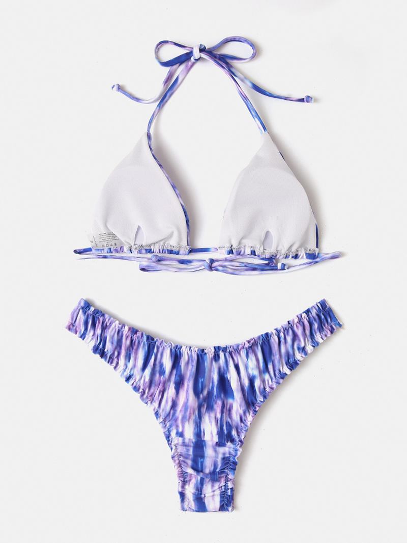 Kvinner Tie-dye Med Trykk Halter Ryggløs Elastisk Lav Midje Bikinier Strandtøy