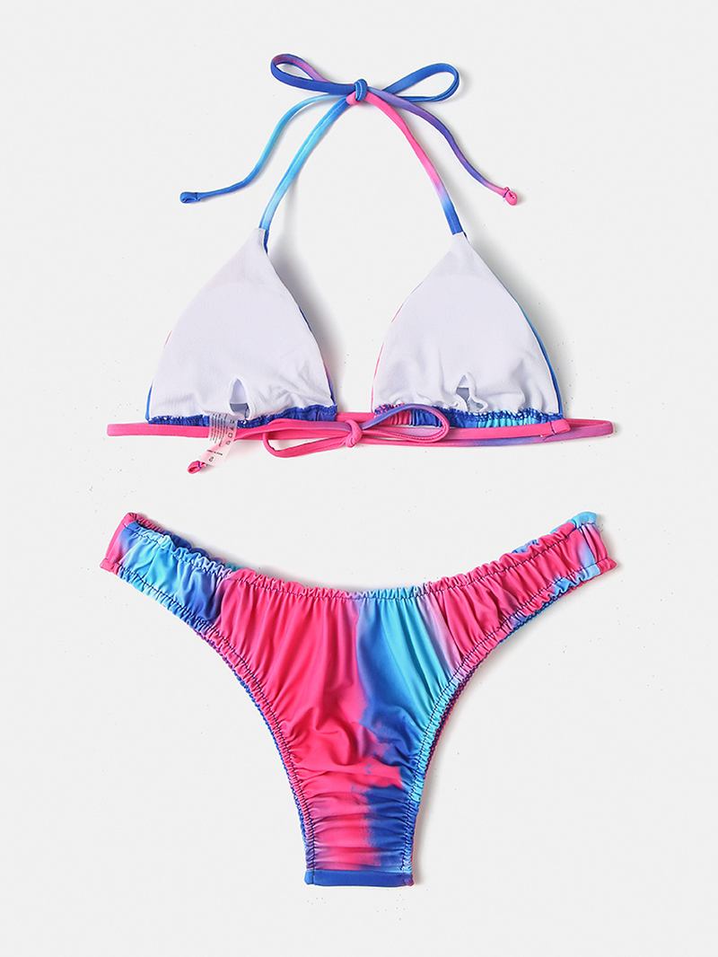 Kvinner Tie-dye Med Trykk Halter Ryggløs Elastisk Lav Midje Bikinier Strandtøy