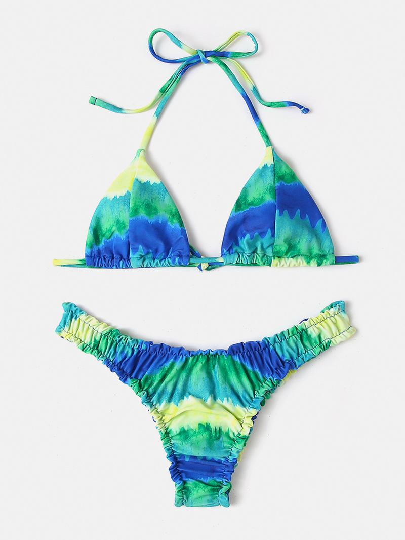 Kvinner Tie-dye Med Trykk Halter Ryggløs Elastisk Lav Midje Bikinier Strandtøy