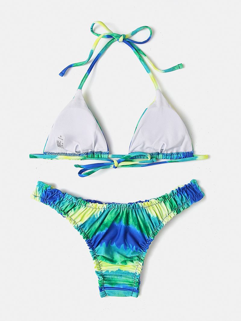 Kvinner Tie-dye Med Trykk Halter Ryggløs Elastisk Lav Midje Bikinier Strandtøy