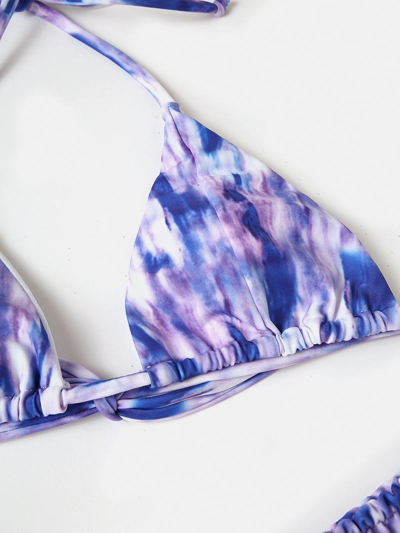 Kvinner Tie-dye Med Trykk Halter Ryggløs Elastisk Lav Midje Bikinier Strandtøy