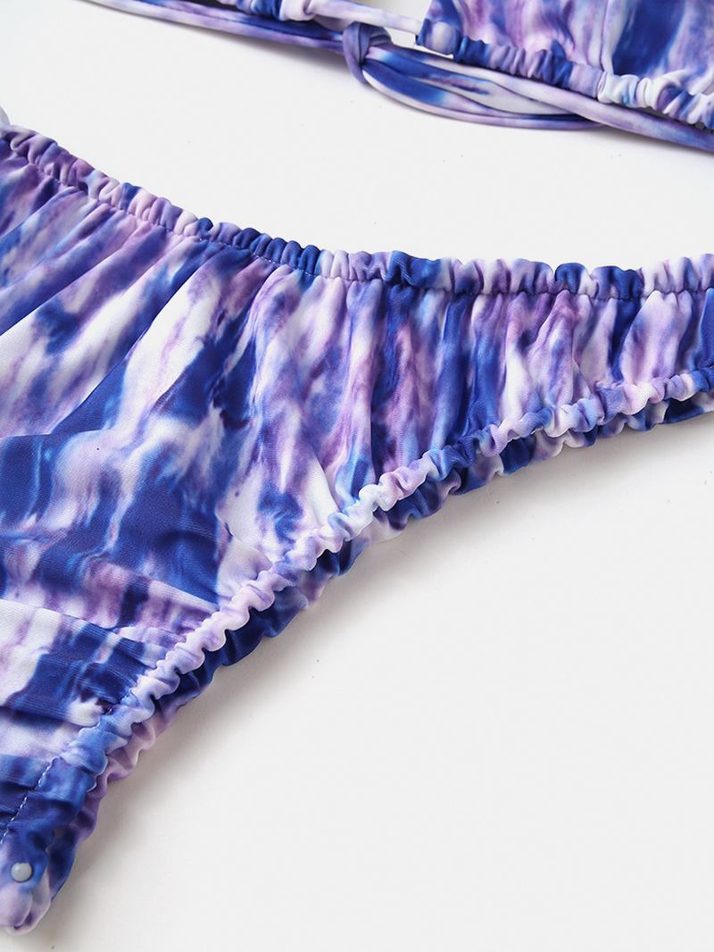 Kvinner Tie-dye Med Trykk Halter Ryggløs Elastisk Lav Midje Bikinier Strandtøy