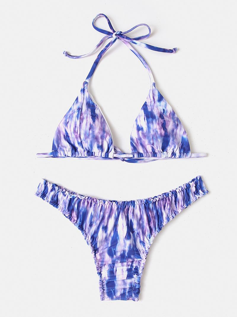 Kvinner Tie-dye Med Trykk Halter Ryggløs Elastisk Lav Midje Bikinier Strandtøy