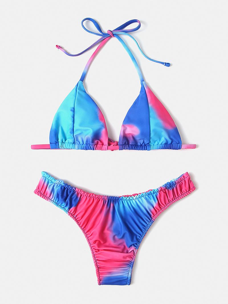 Kvinner Tie-dye Med Trykk Halter Ryggløs Elastisk Lav Midje Bikinier Strandtøy