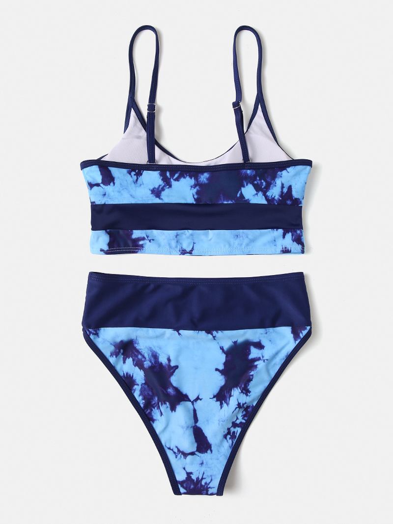 Kvinner Tie-dye Patchwork Bikinis Badedrakt Med Høy Midje