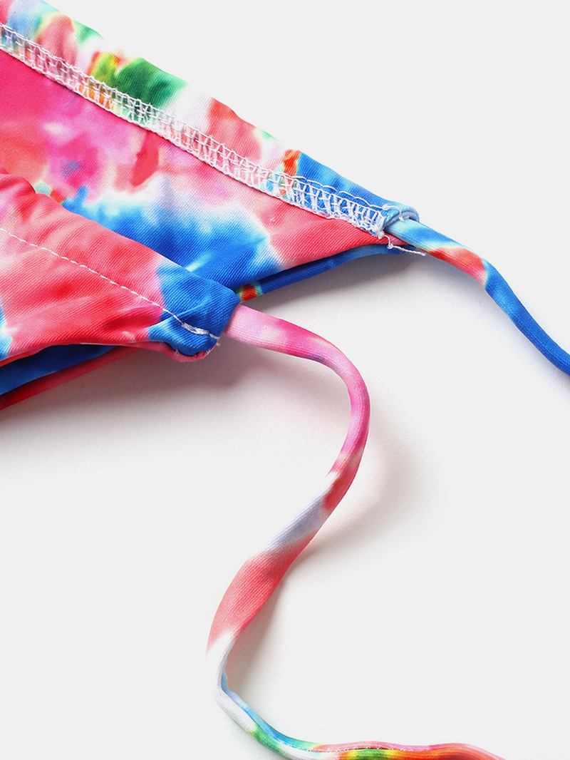 Kvinner Tie Dye Triangle Halter String Micro Bikinis Backles Beachwear Med Hand Ring