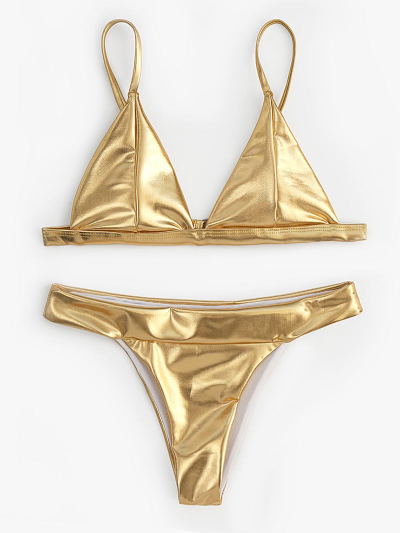 Kvinner Triangle Bronzing Solid Color Thong Bikini