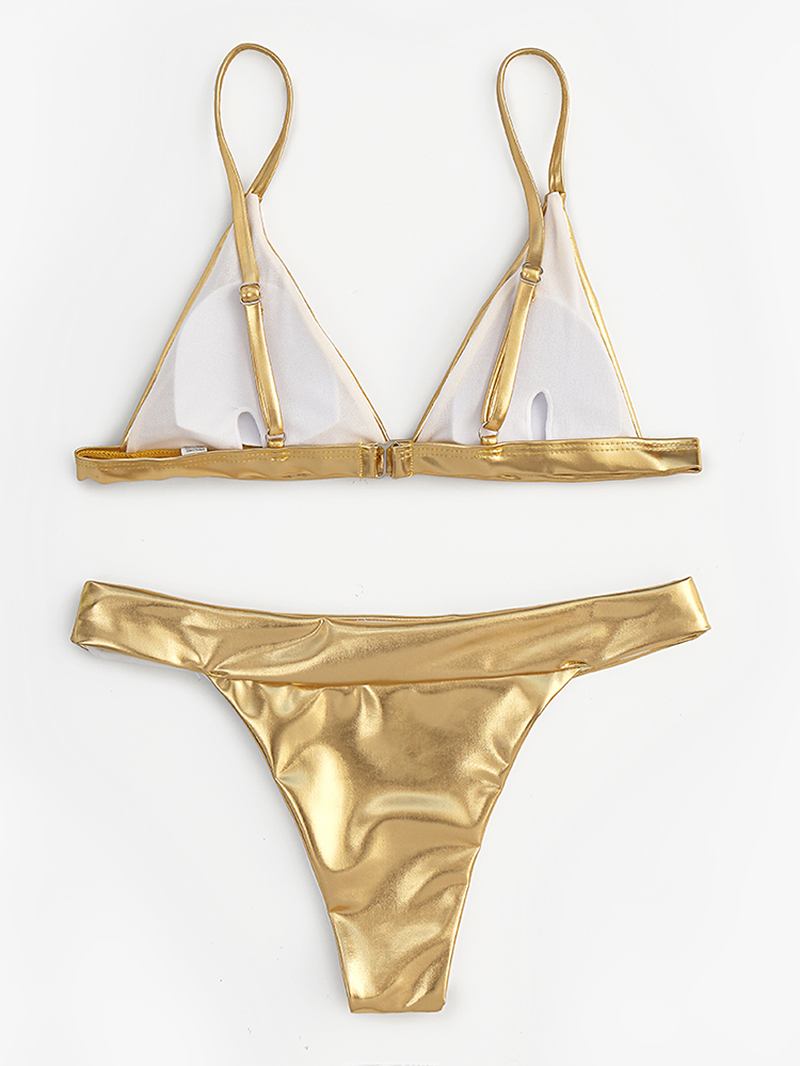 Kvinner Triangle Bronzing Solid Color Thong Bikini