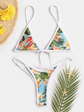 Kvinner Tropical Med Trykk Triangle String Hot Badetøy Backless Bikini