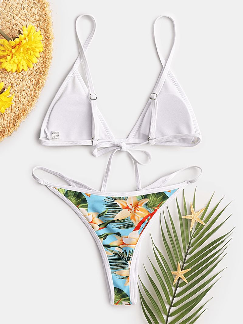 Kvinner Tropical Med Trykk Triangle String Hot Badetøy Backless Bikini