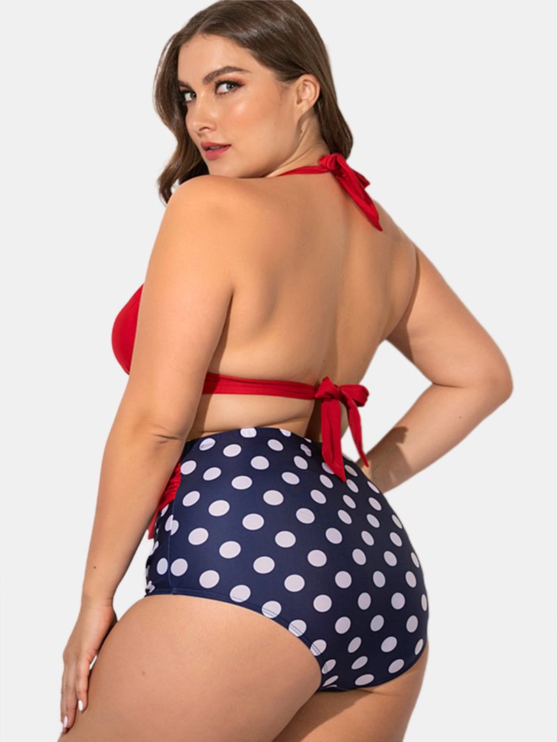 Plus Size Halter Snøring Høy Midje Polka Dot Bottoms Bikini